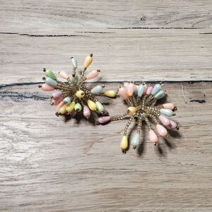 Vtg Mid Century Starburst Cluster Clip On Earrings Pastel Lucite Aurora Borealis